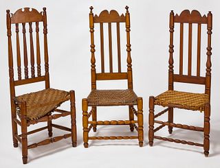 Pair and Single Early Bannister Back Chairs