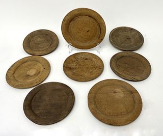 Eight Antique Wooden Treen Plates
