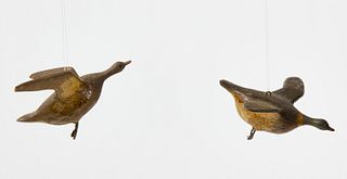Pair of Miniature Carved Flying Mallards
