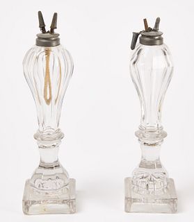 Pair of Sandwich Glass Oil Lamps