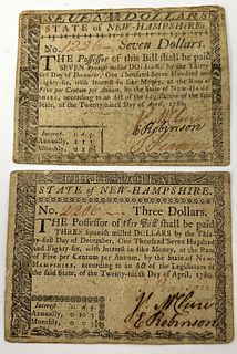 Two New Hampshire Colonial Currency Notes
