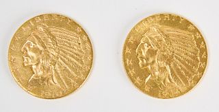 Two Indian Head $5.00 Gold Coins - 1910, 1913