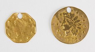 1/2 and 1/4 California Gold Piece, 1872, 1850