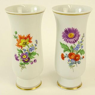 Pair of Meissen Hand Painted Porcelain Vase. Floral motif. Signed with crossed swords marks. Good condition. Measures 6-3/4" H. Shipping