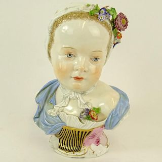 19th Century Meissen Porcelain Young Girl Bust. Marked to base. Losses. Please examine this lot carefully before bidding. Measures 9" H, 7" W. Shippin