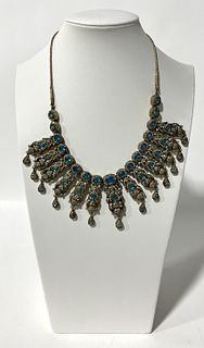 Necklace with Aqua and Clear Stones