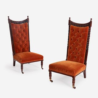 A Pair of English Aesthetic Movement Mahogany Hall Chairs Attributed to George Faulkner Armitage (British, 1849-1937), circa 1890