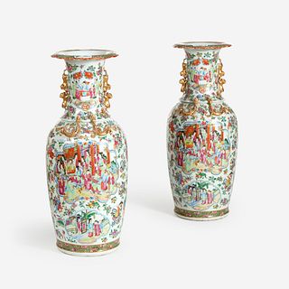 A Pair of Large Chinese Export Porcelain Famille Rose Floor Vases 19th century
