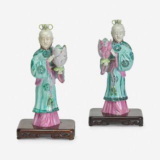 A Pair of Chinese Export Porcelain Famille Rose Candlestick Figures 18th/early 19th century