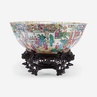 A Massive Chinese Export Porcelain Rose Medallion Punch Bowl 19th century