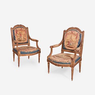 A Pair of Louis XVI Style Giltwood fauteuil ? la reine circa 1870-1880