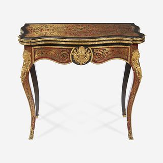 A Napoleon III Tortoiseshell and Brass Boulle Marquetry Fold-Over Top Games Table* circa 1870