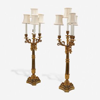 A Pair of Empire Gilt and Patinated Bronze Four-Light Candelabra early 19th century