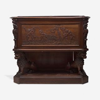 A Renaissance Revival Carved Walnut Chest on Stand Italian, 19th century