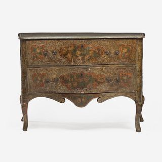 An Italian Rococo Polychrome Painted and Parcel Gilt Commode Sicily, mid 18th century