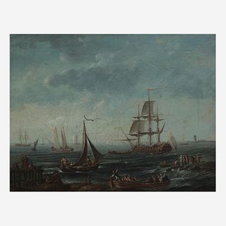 Italian School (18th Century) Harbor Scene with Ships and Passengers