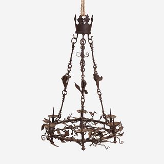 A Gothic Wrought Iron Six-Light Pricket Chandelier French, 15th century or later