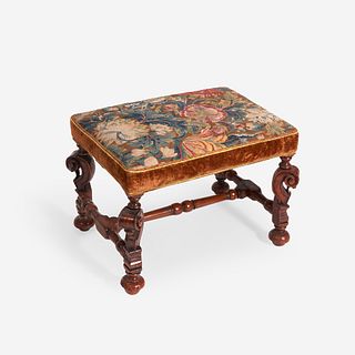 A Queen Anne Needlework Upholstered Walnut and Beechwood Stool early 18th century