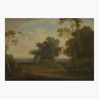 Attributed to John Rathbone (British, 1750-1807) Pastoral Landscape with Lovers by the River