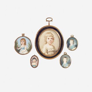 English School 18th/19th century Group of Five Portrait Miniatures of Children, late 18th-early 19th century