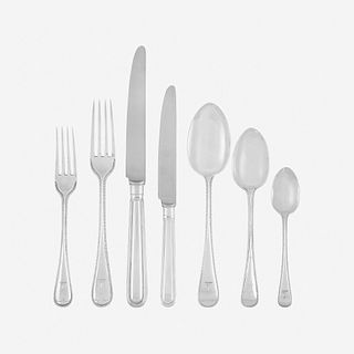 An English Sterling Silver Six-Piece Flatware Service for Twelve most bearing mark of Goldsmiths & Silversmiths Co. Ltd., London, 1910 & 1927
