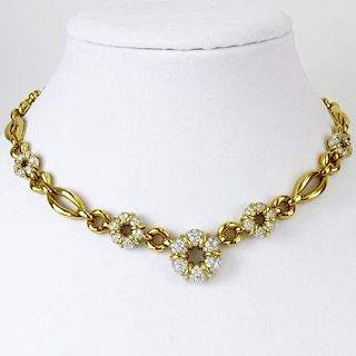 Vintage Italian 18 Karat Yellow Gold and approx. 3.5 Carat Round Cut Diamond Necklace. Signed 750, 18K, Italy. Diamonds E-F-G color, VS1-VS2 clarity. 