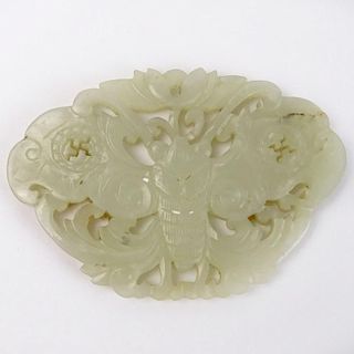 Antique Chinese Carved Reticulated White Jade Pendant with Butterfly. Unsigned. Very good condition. Measures 2-1/4" H, 3-1/4" W. Shipping $28.00