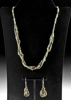 Egyptian Faience Earring and Necklace Set