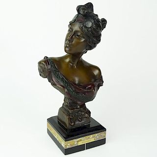 Emmanuele Villanis Bronze Bust "Circe" Cold Painted. Signed and Stamped. Measures 13" H including marble base. Shipping $65.00