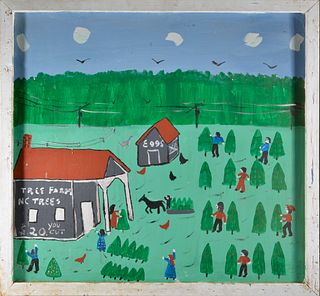 Sam Ezell Folk Art Painting (tree farm)