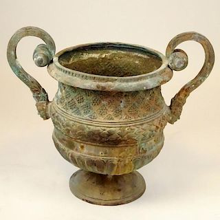 Large 20th Century Bronze Garden Urn. Unsigned. Oxidized patina. Measures 28" H x 32-1/2" W. Shipping: Third party