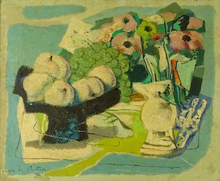 Jean Isy de Botton, French (1898-1978) Oil on canvas "Still Life" Signed lower left. Inscribed, titled and dated 1963 en verso. Craquelure or in good 