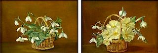Elizabeth Fisher, American (1871-1959) Pair of oil on canvas Floral Still Life paintings. Signed. Good condition. Measures 7-1/8" x 10-1/4", frame 12"