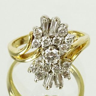 Vintage approx. 1.0 Carat Diamond and 14 Karat Yellow Gold Cluster Ring. Diamonds H-I-J color, VS1-SI1 clarity. Signed 14K. Ring size 6. Approx. weigh