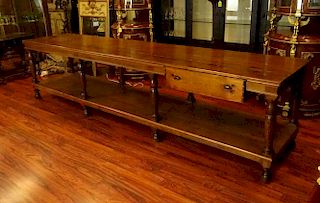 Very Large 19th Century Continental Pine Monastery Table. Wood splits, surface wear, overall good antique condition. Measures 35" H, 144" L, 31" D. Sh