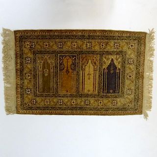 Semi-Antique Multi Niche Silk Blend Prayer Rug, possibly Turkish. Unsigned. Good Condition. Measures 54" x 34". Shipping $65.00