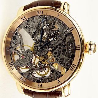 Men's Ulysse Nardin 18 Karat Rose Gold Limited Edition Maxi Skeleton Watch with Box and Papers. Signed and numbered 44/50. Very good condition. Slight