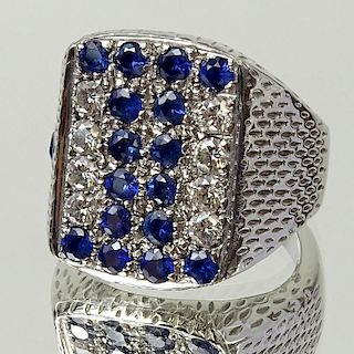 Men's David Yurman style Approx. 2.0 Carat Round Cut Sapphire, 1.0 Carat Round Cut Diamond and 18 Karat White Gold Ring. Diamonds D-E color, VS1 clari