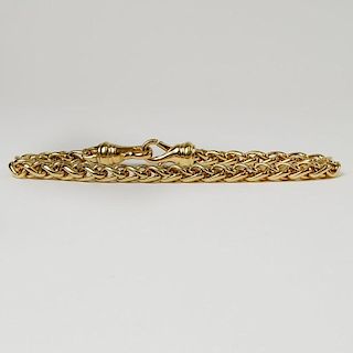 Custom Made David Yurman Heavy 18 Karat Rose Gold Wheat Chain Bracelet. Signed 750. Very good condition. Measures 9-1/2 inches. Approx. weight: 29.75 