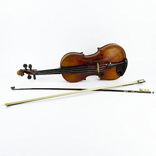 Michael Boller, Geigenmacher Circa 1801 German Violin. Paper Label to Interior. Together with two bows, one German (as is), a modern bow and a violin 