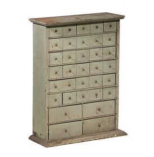 19TH C. PAINTED OAK 34-DRAWER SPICE CABINET