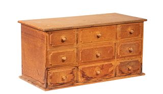 NINE-DRAWER PINE COUNTERTOP SPICE CABINET