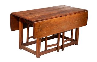 RUSTIC 18TH C. AMERICAN PINE DROPLEAF KITCHEN TABLE