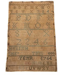 18TH C. CONNECTICUT SAMPLER FROM THE MAHL FAMILY