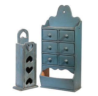 (2) BLUE PAINTED WALL HANGING BOXES