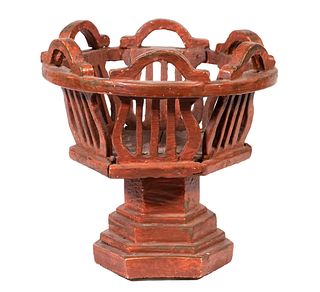 PAINTED FOLK ART SOFTWOOD FOOTED BASKET