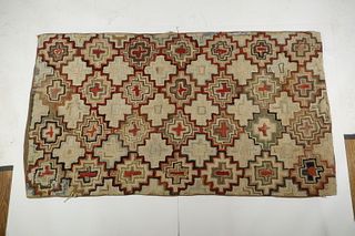 ANTIQUE GEOMETRIC PATTERN HOOKED RUG - 31" x 54"