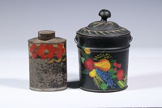 (2) TOLE PAINTED LIDDED CANS