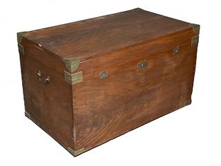 19TH C. CHINESE BRASS BOUND CAMPHORWOOD MARITIME CHEST