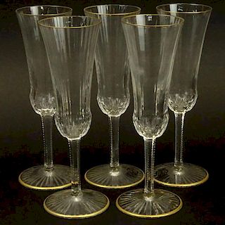Five (5) Saint Louis Crystal Champagne Glasses "Apollo Gold"